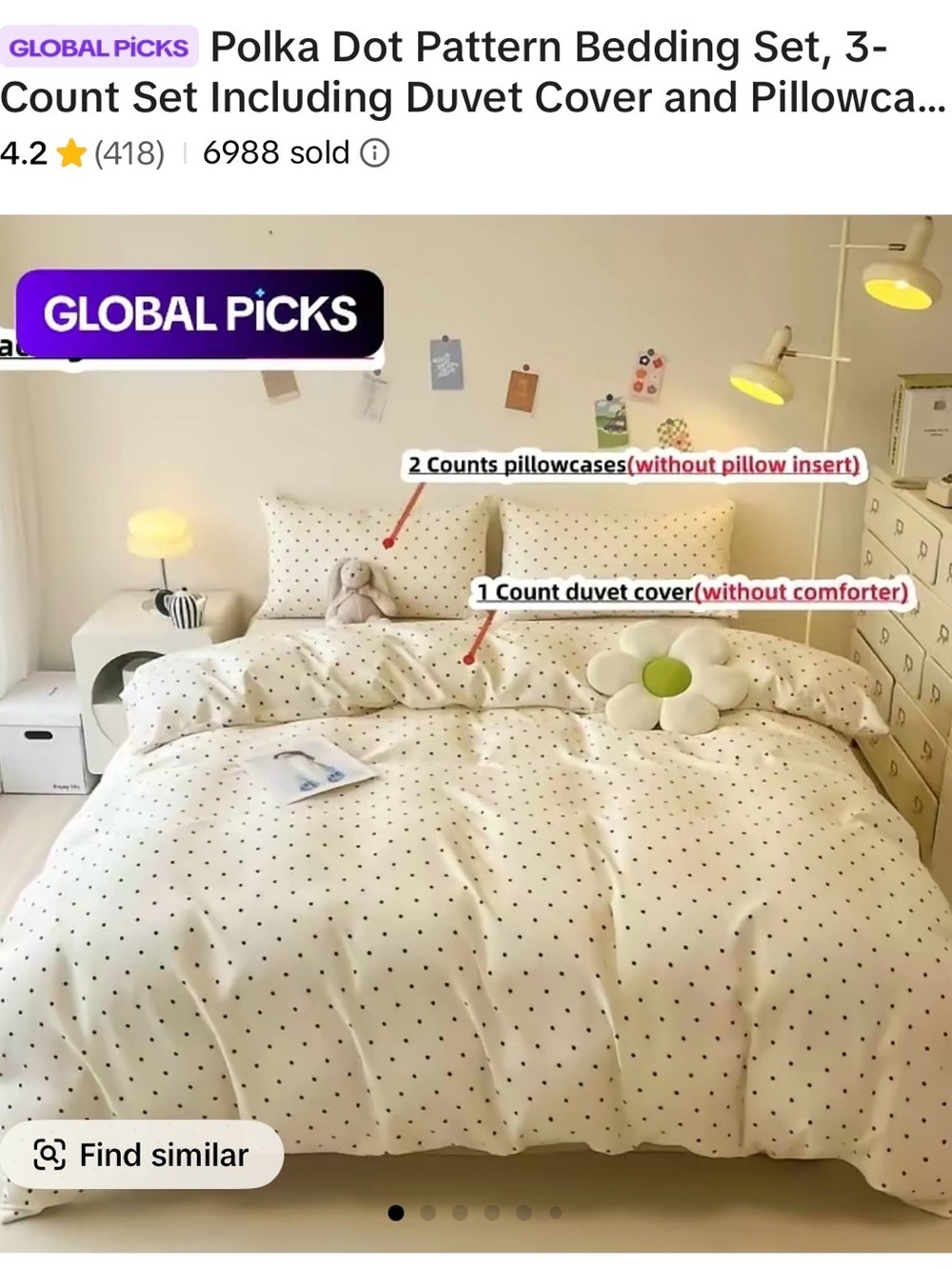 Yellow Polka Dot Duvet Cover Set - 3 Piece
